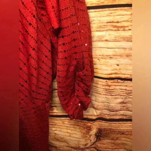 Roched Red Sequin Jumpsuit - Picture 5 of 14